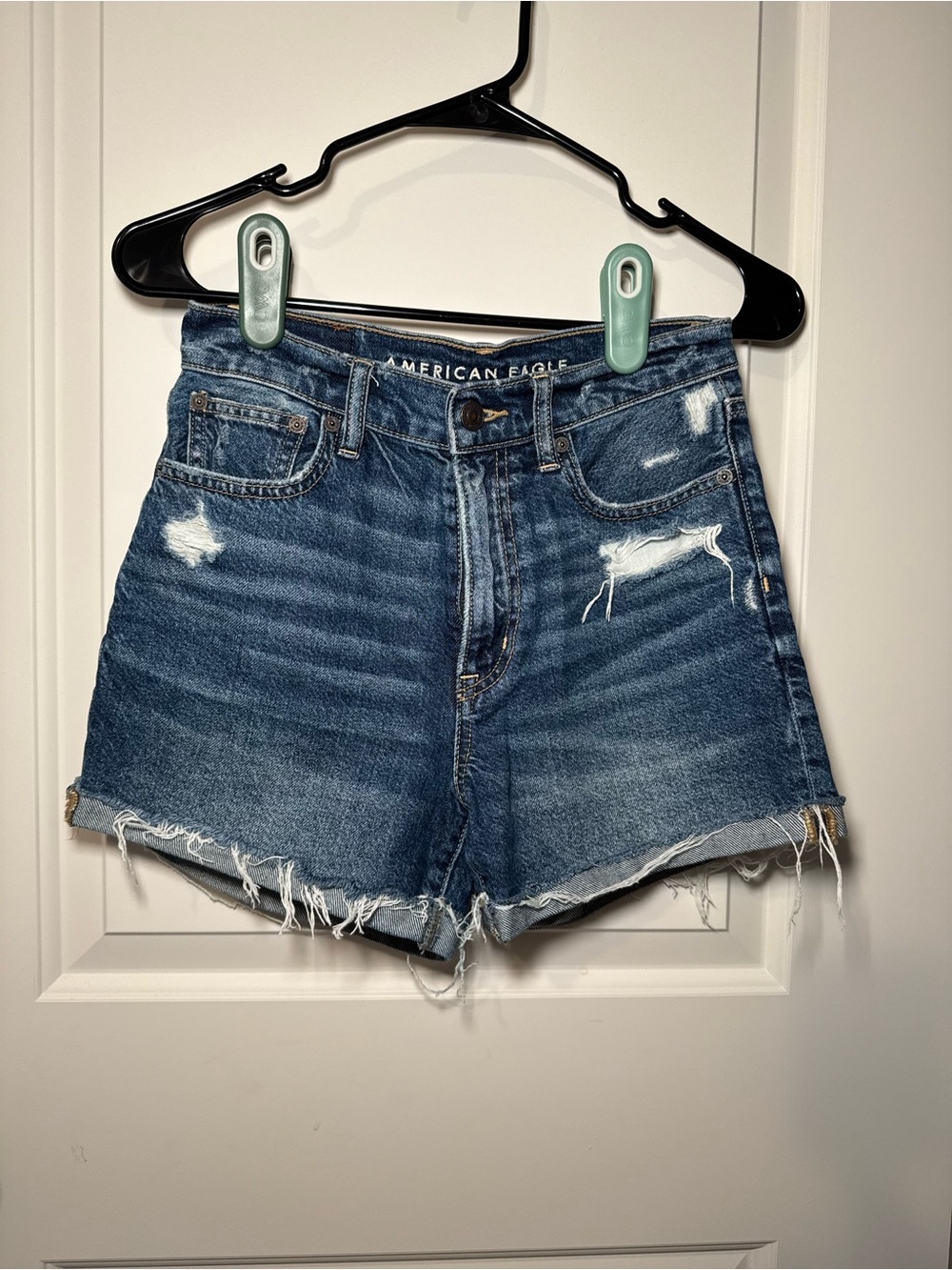 American Eagle Outfitters Distressed High-Rise Blue Denim Cutoff Shorts